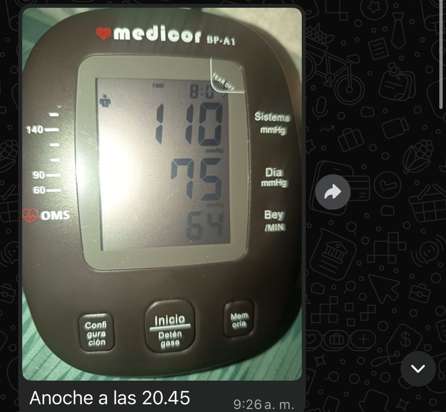 Presión en casa 110/75 anoche a las 20:45