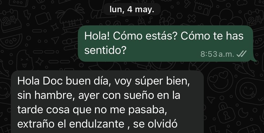 Voy súper bien, sin hambre; extraño el endulzante